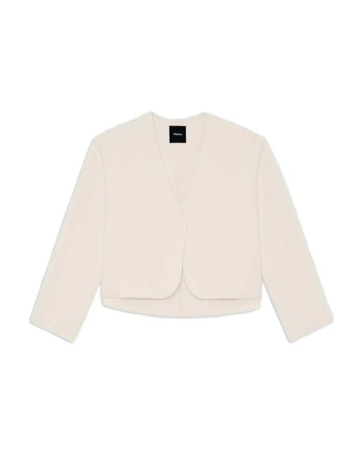 Theory White Cropped Wool-Blend Jacket