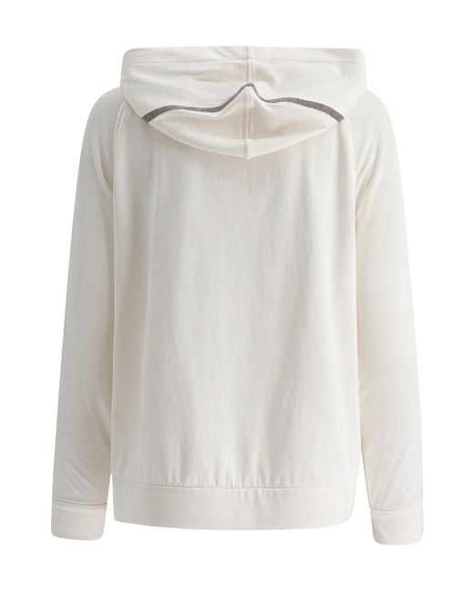 Brunello Cucinelli White Trim Embellished Zipped Hoodie