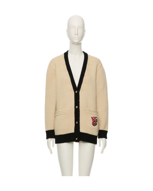 Valentino Natural Vlogo-Embroidery V-Neck Cardigan