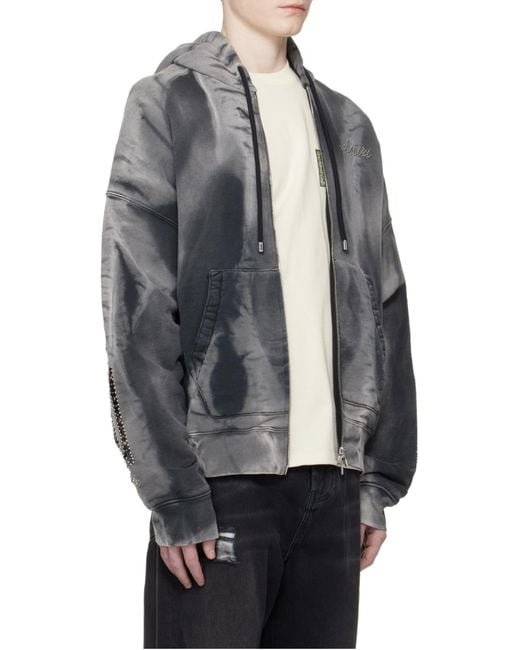 Amiri Gray Bones Studded Oversized Zip Hoodie for men