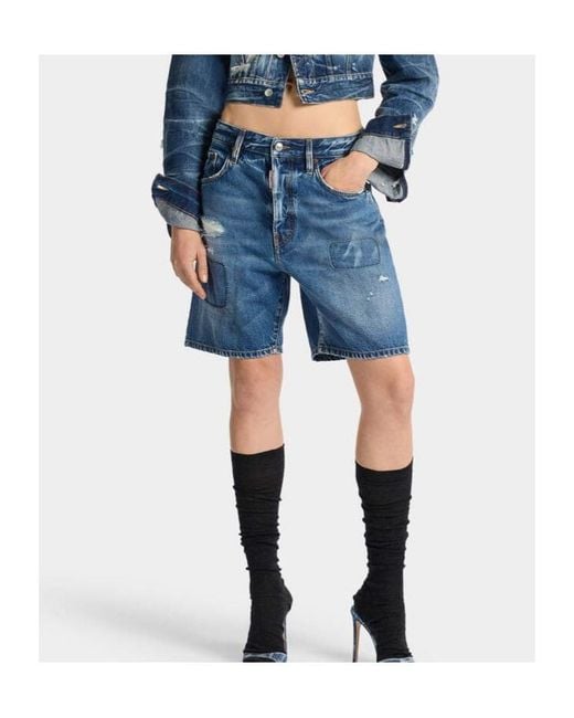 DSquared² Blue Belt-Loop Denim Shorts