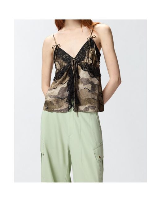 Pinko Brown Lace Trim Printed Camisole Top