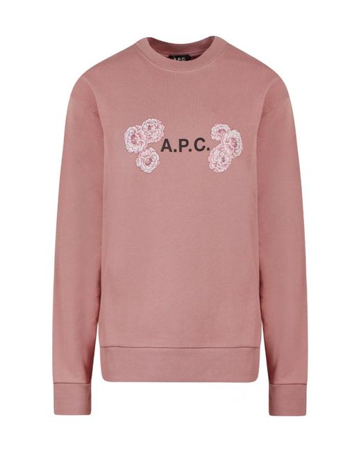 A.P.C. Pink Logo Printed Crewneck Sweatshirt for men