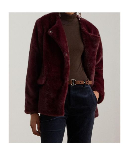Ralph Lauren Purple Real Leather Fx Fur Teddy Coat