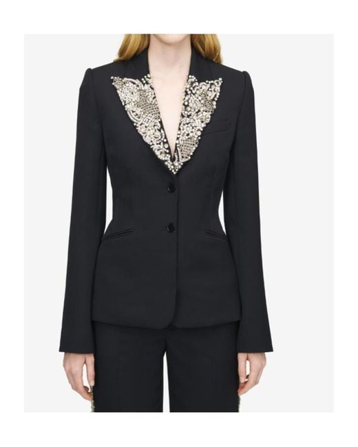 McQueen Black Chain Mail Embroidery Single-Breasted Jacket