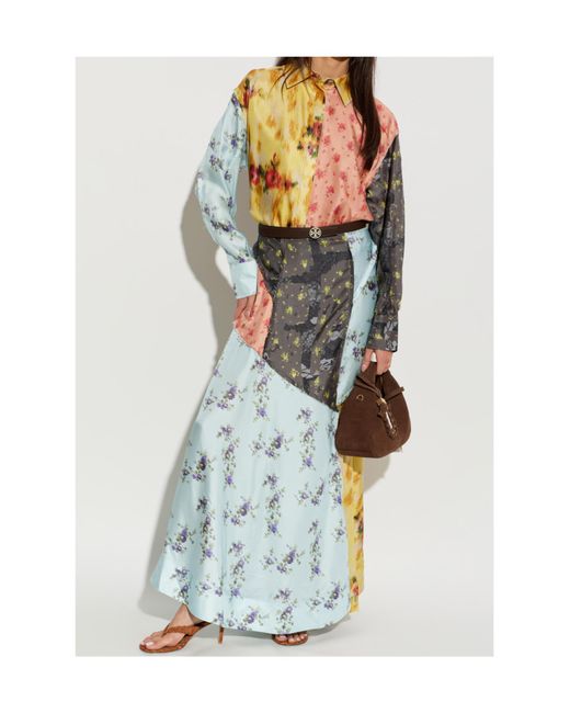 Ganni Blue Patchwork Floral-Print Skirt