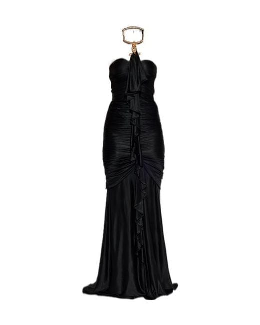 Balmain Black Embellished Detail Long Draped Bustier Dress
