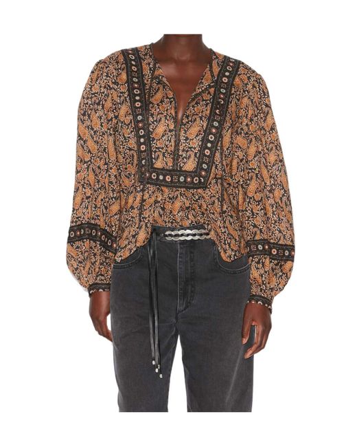 Isabel Marant Brown Blouse With Deep V-Neck And Floral Patterns