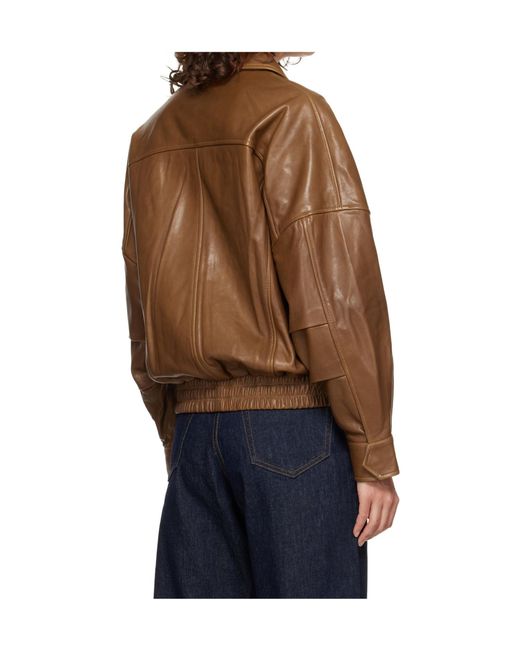 Nour Hammour Blue Long-Sleeved Leather Jacket