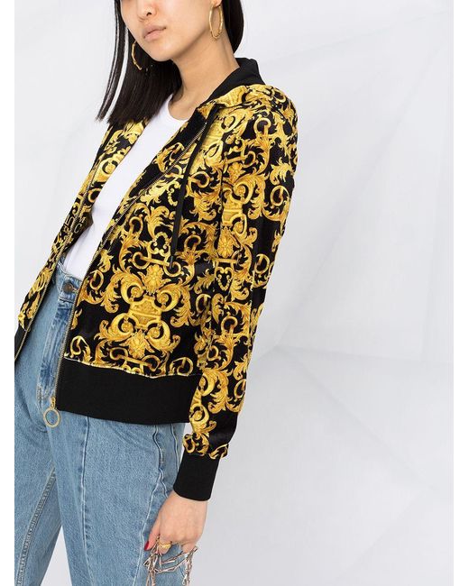 Versace Jeans Yellow Logo Baroque-Pattern Hoodie