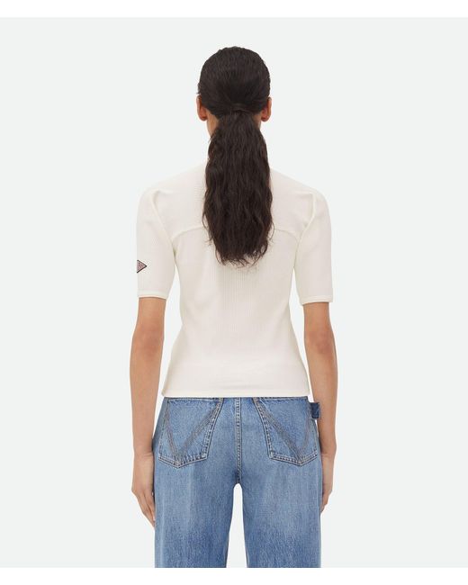 Bottega Veneta White Logo Embroidered Ribbed T-Shirt