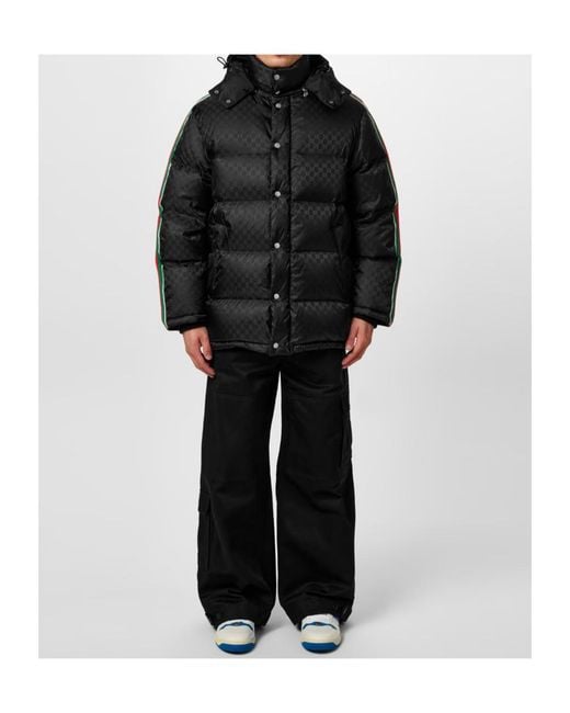 Gucci Black Logo Jacquard Webbing Down Jacket for men