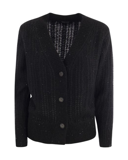 Fabiana Filippi Black Sequin-Embellished V-Neck Cardigan