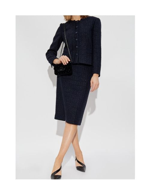 Emporio Armani Blue Straight Hem Tweed Pencil Skirt