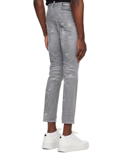 DSquared² Gray Skater Distressed Paint-Splatter Jeans for men