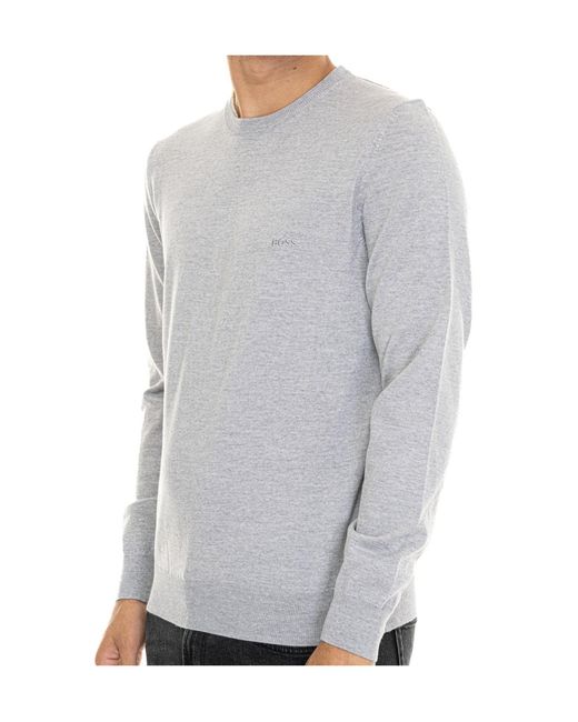 Boss Blue Crew Neck Long-Sleeved Sweatshirt for men