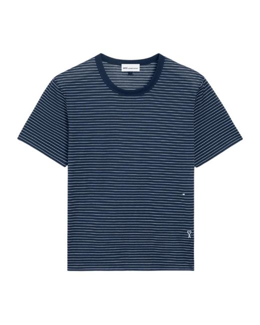 AMI Blue Striped T-Shirt for men