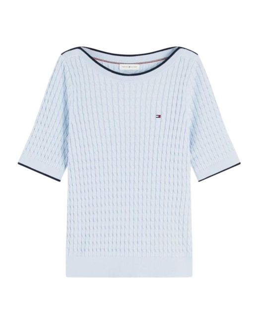 Tommy Hilfiger Blue Cable-Knit Short-Sleeve Sweater