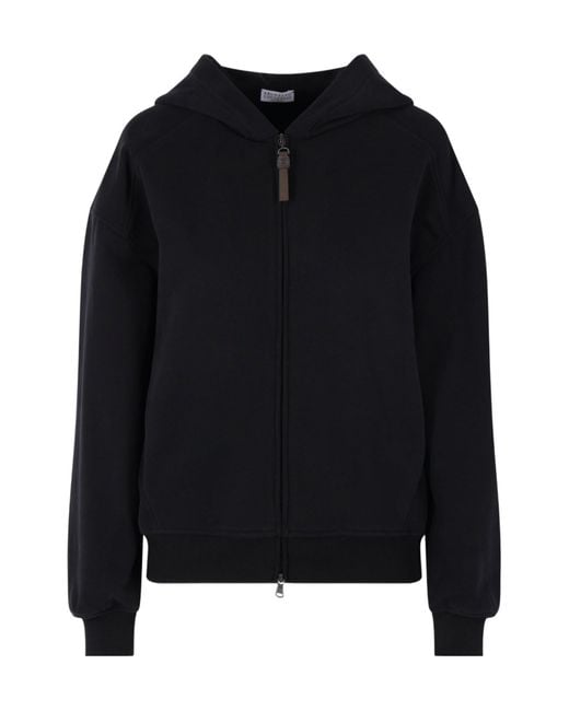 Brunello Cucinelli Black French Terry Zipper Hoodie
