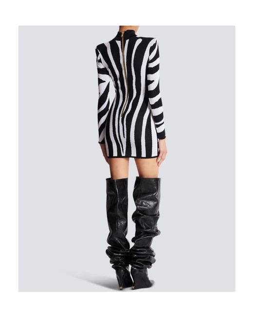 Balmain Black Short Knit Dress With Zebra Intarsia