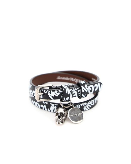 McQueen White Grafitti Print Wraparound Bracelet for men