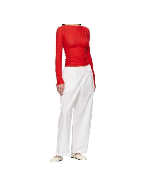 Baserange White Drawstring Straight Trousers