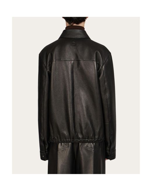 Ferragamo Black Ferragamo Zip-Up Leather Jacket for men