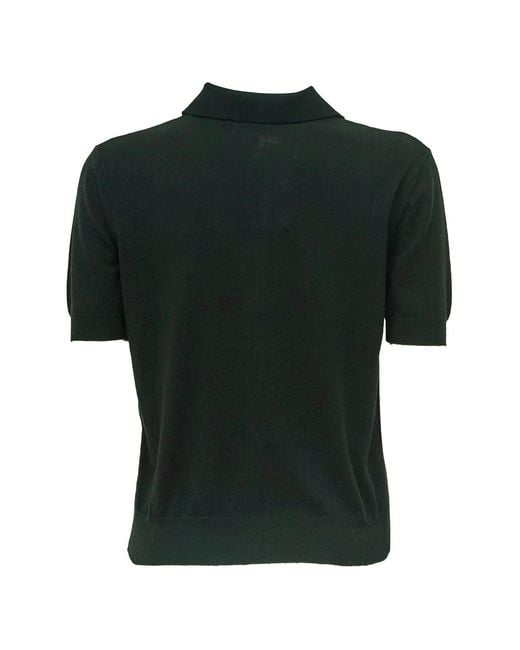 Max Mara Green S Pomposa Short-Sleeve Knitted Polo Top