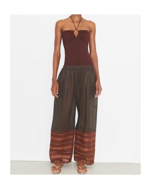 Tory Burch Brown Drawcord Wide-Leg Beach Pants