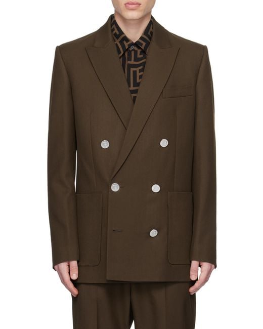 Balmain Brown Twill Jacket With Monogram Buttons for men