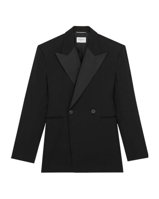 Saint Laurent Black Double-Breasted Long-Sleeved Jacket for men