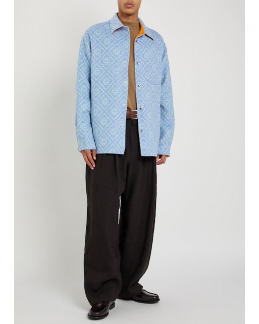 Casablanca Blue Monogrammed Wool Overshirt for men