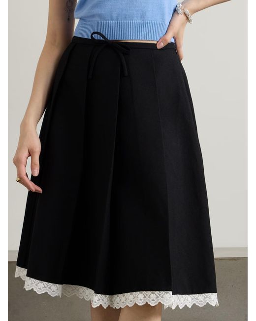 ShuShu/Tong Black Lace-Trimmed Midi Skirt