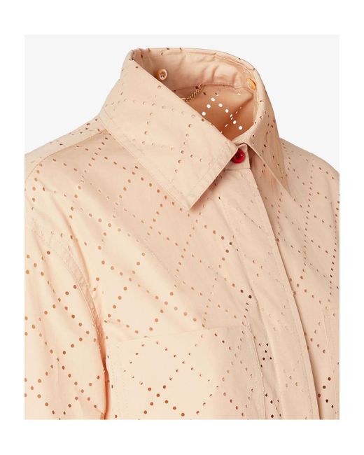 Fendi Natural Broderie-Anglaise Long-Sleeve Shirt