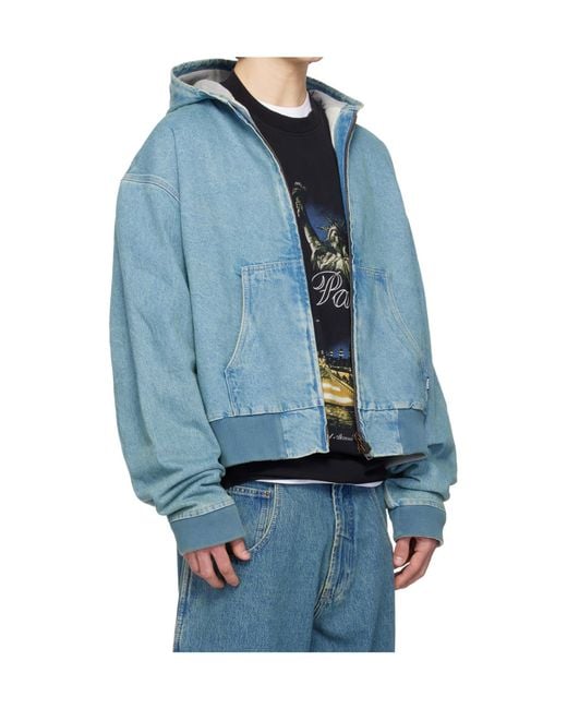 Vetements Blue Hooded Zip-Up Denim Jacket for men