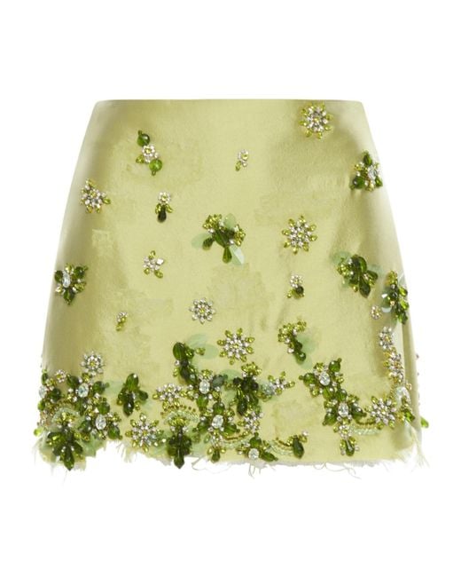 Prada Green Embellished Raw-Cut Hem Mini Skirt