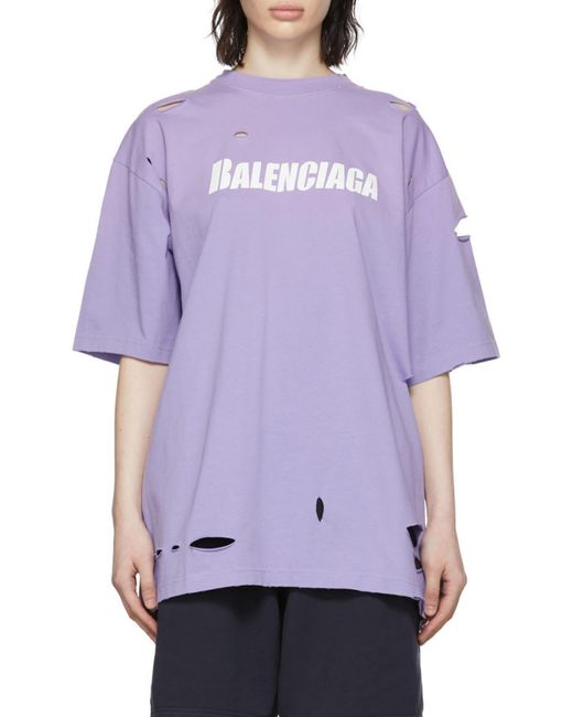 Balenciaga Purple Destroyed Wide T-Shirt