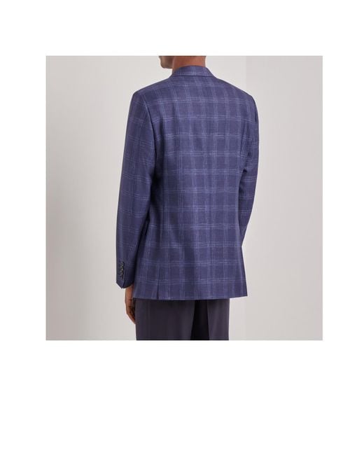 Canali Blue Overcheck Motif Regular Fit Jacket for men
