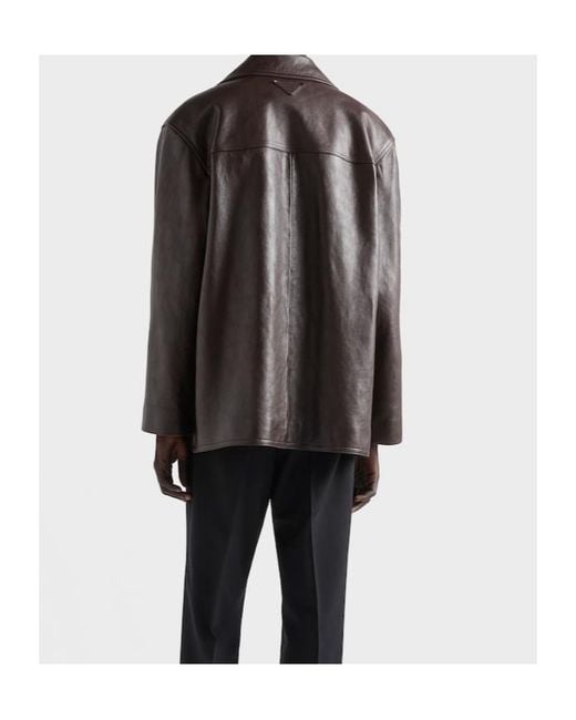 Prada Brown Nappa Leather Caban Jacket for men