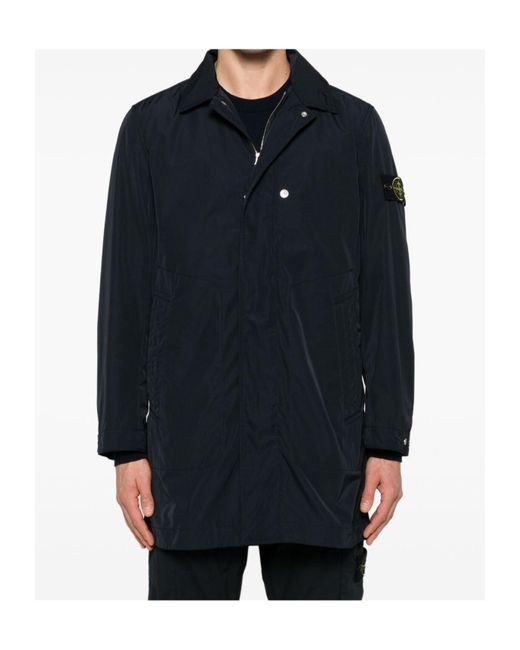 Stone Island Blue Compass-Badge Long-Sleeved Parka for men