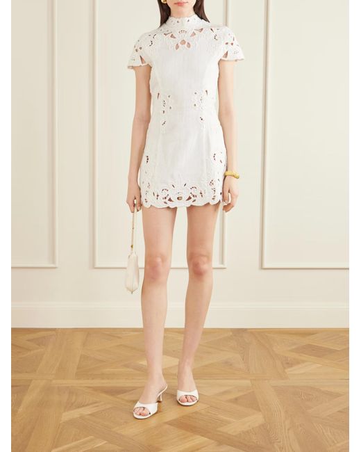 Cult Gaia White Zafira Embossed Lace Mini Dress