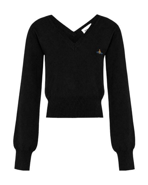 Vivienne Westwood Black Beatrice V-Neck Knitted Sweater