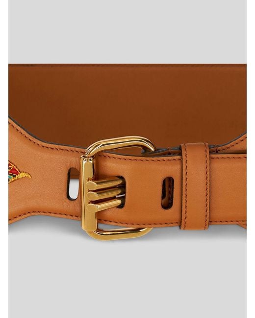 Etro Brown Leaf Embroidered Buckle Belt