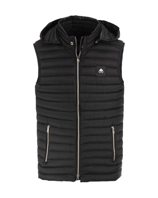 Moose Knuckles Black Logo-Patch Padded Gilet for men