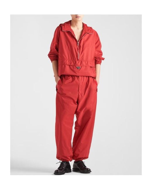 Prada Red Re-Nylon Logo Plaque Track Pants for men