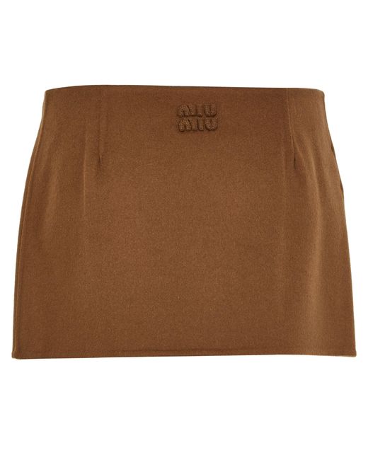 Miu Miu Brown Double-Faced Cashmere Midi Skirt