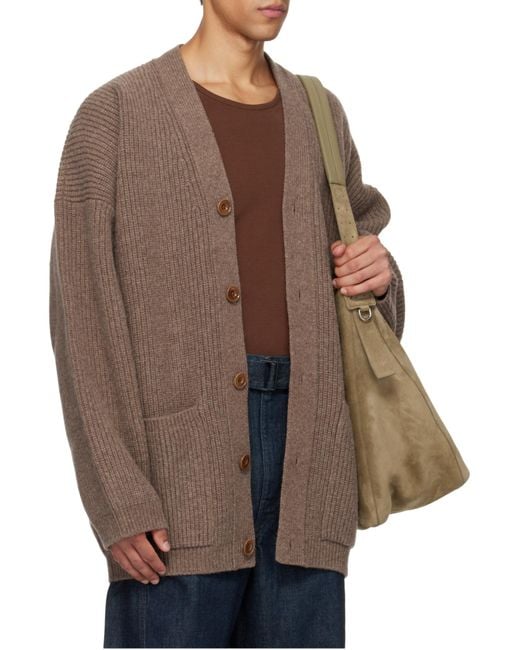 Lemaire Brown V-Neck Button-Up Cardigan for men
