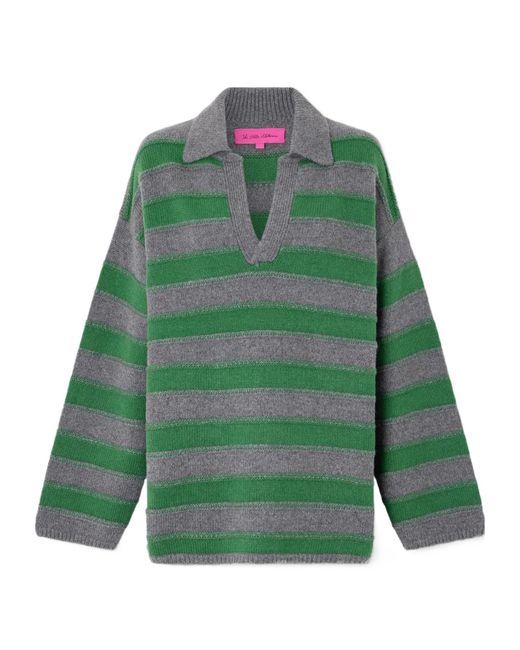 The Elder Statesman Green Dume Striped Cashmere Polo Sweater