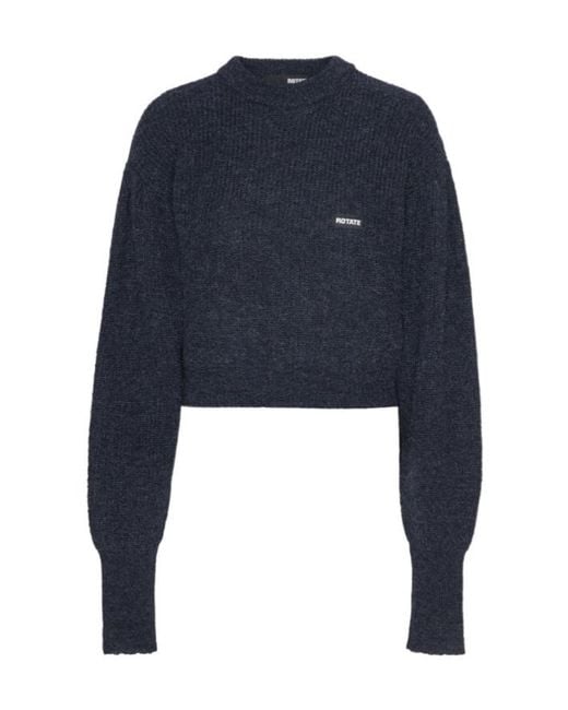 ROTATE BIRGER CHRISTENSEN Blue Cuffed-Sleeve Crewneck Sweater