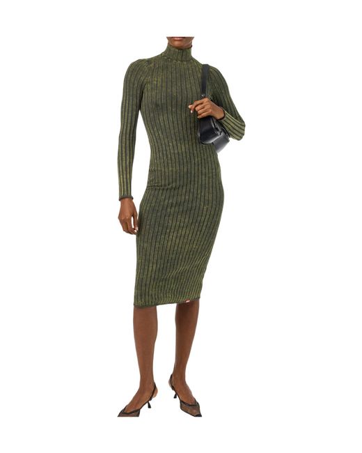 DIESEL Green Mockneck Longsleeve Knit Midi Dress